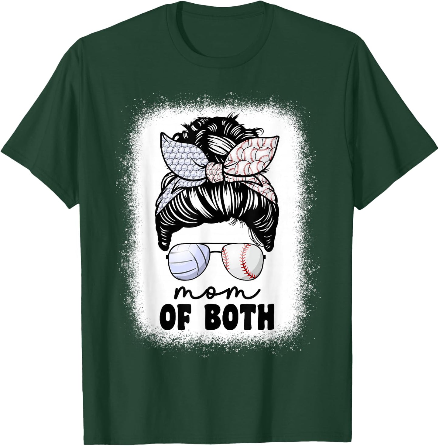 Mom Of Both Volleyball And Baseball Mom Messy Bun T-Shirt - T-Shirt | Forest