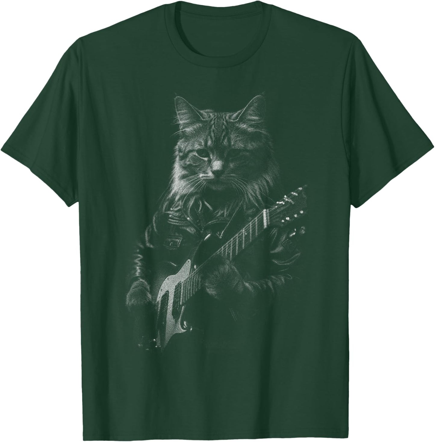 Rock Cat Playing Guitar - Funny Guitar Cat T-Shirt - T-Shirt | Forest