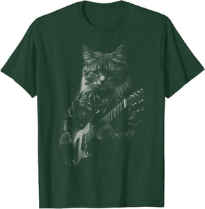Rock Cat Playing Guitar - Funny Guitar Cat T-Shirt - T-Shirt | Forest