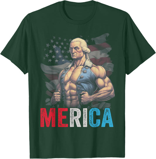 USA 4th Of July George Washington Funny Workout Muscles Women Girls Kids Men T-Shirt - T-Shirt | Forest