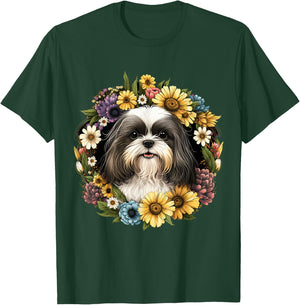 Sunflower Hippie Floral Shih Tzu Dog Men Women Kids T-Shirt - T-Shirt | Forest