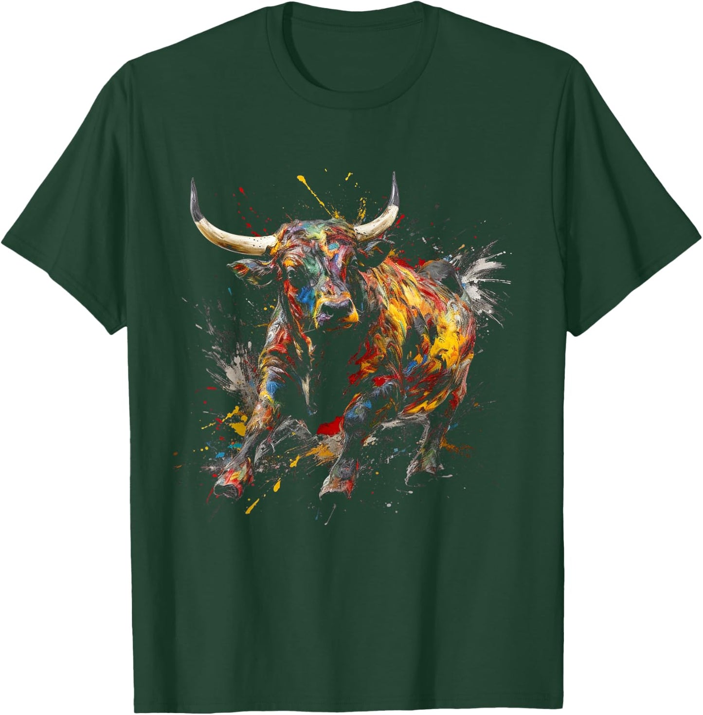 Bull Riding Rodeo Cool Abstract Drip Painting Art T-Shirt - T-Shirt | Forest