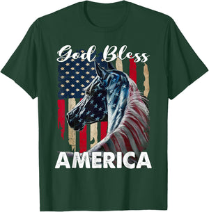 God bless America Horse Flag - Patriotic Horse American Flag T-Shirt - T-Shirt | Forest