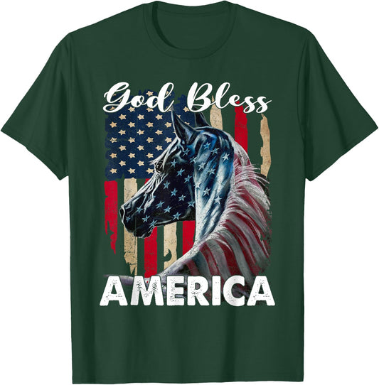God bless America Horse Flag - Patriotic Horse American Flag T-Shirt - T-Shirt | Forest