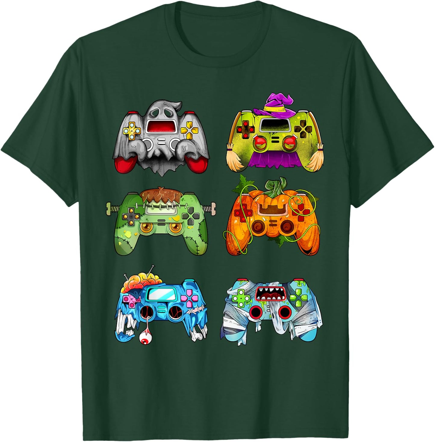 Halloween Pumpkin Witch Gaming Controllers Zombie Boys Kids T-Shirt - T-Shirt | Forest