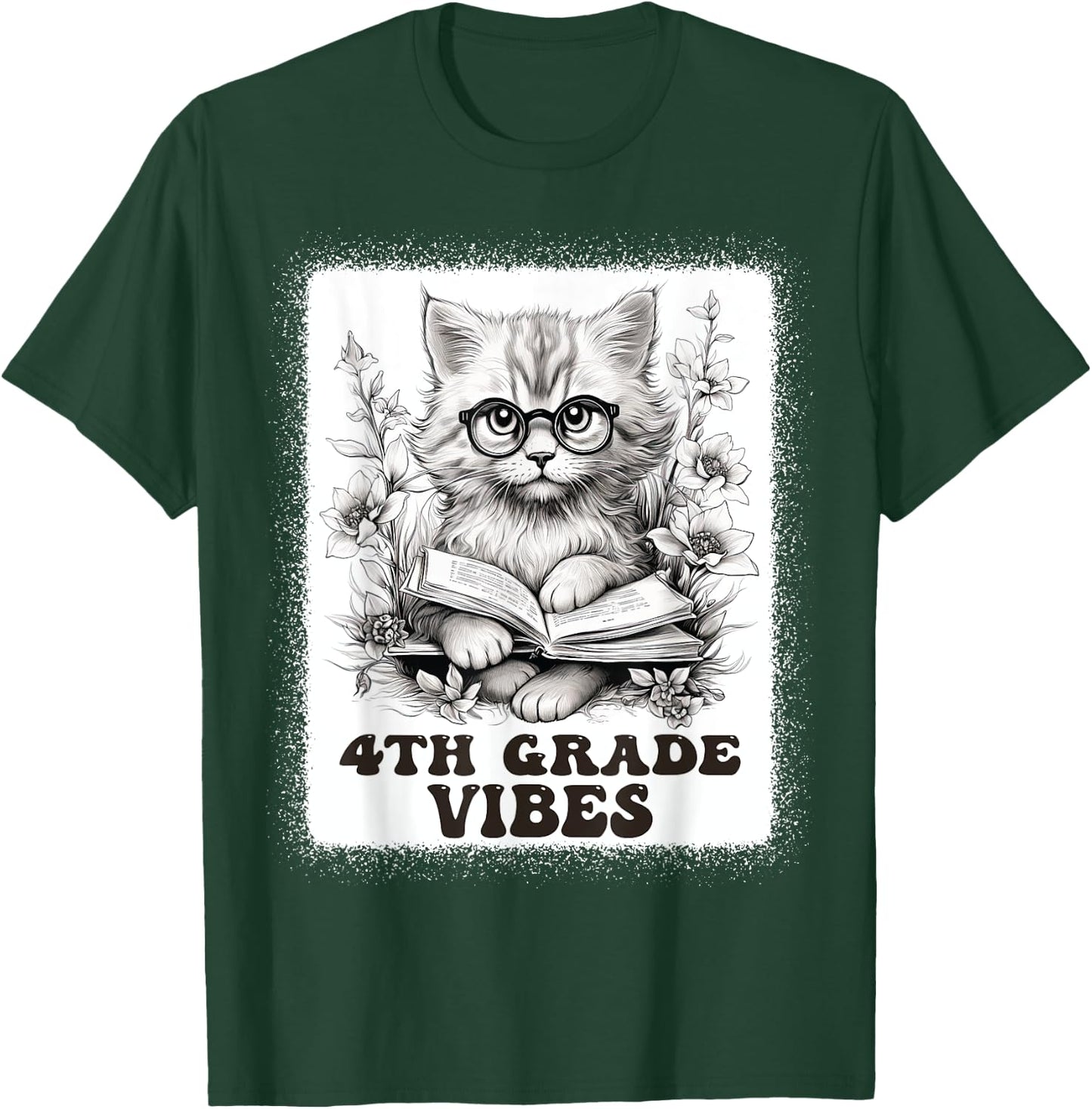fourth Grade Vibes - 4th Grade Cat Reading 1st Day Of School T-Shirt - T-Shirt | Forest