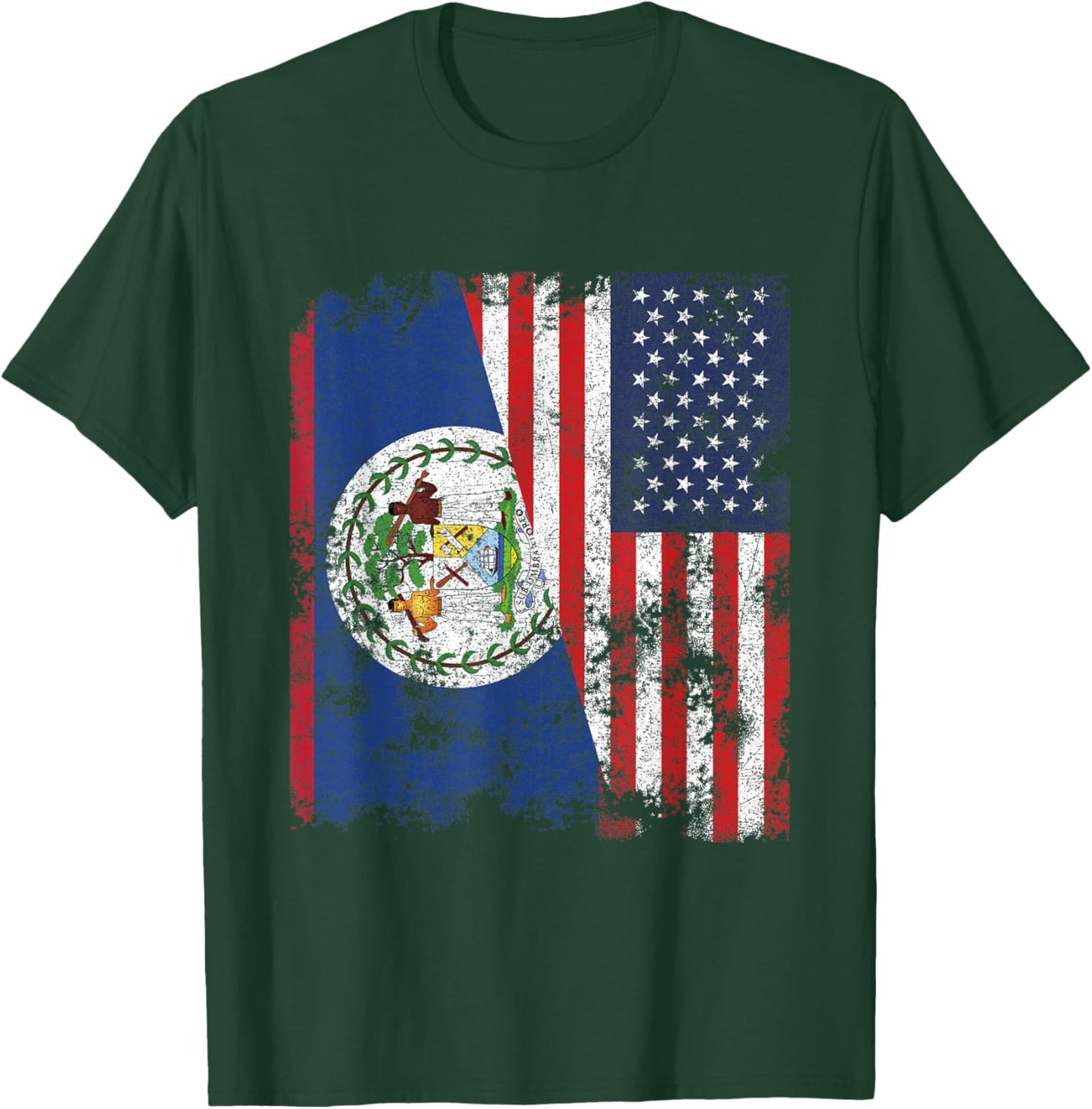 Belize USA Flag Distressed - Half American T-Shirt - T-Shirt | Forest