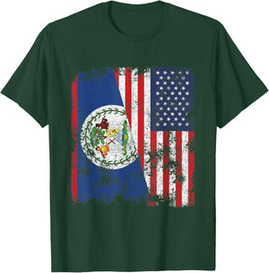 Belize USA Flag Distressed - Half American T-Shirt - T-Shirt | Forest