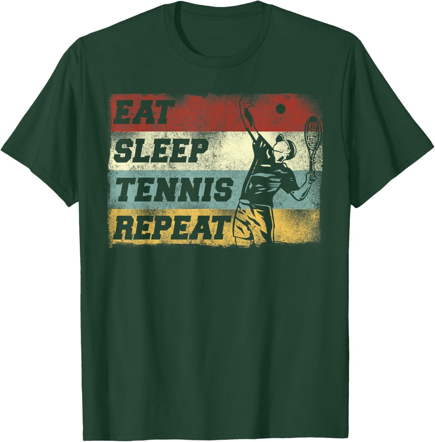 Funny Tennis Player Racket Retro Vintage Eat Sleep Tennis T-Shirt - T-Shirt | Forest