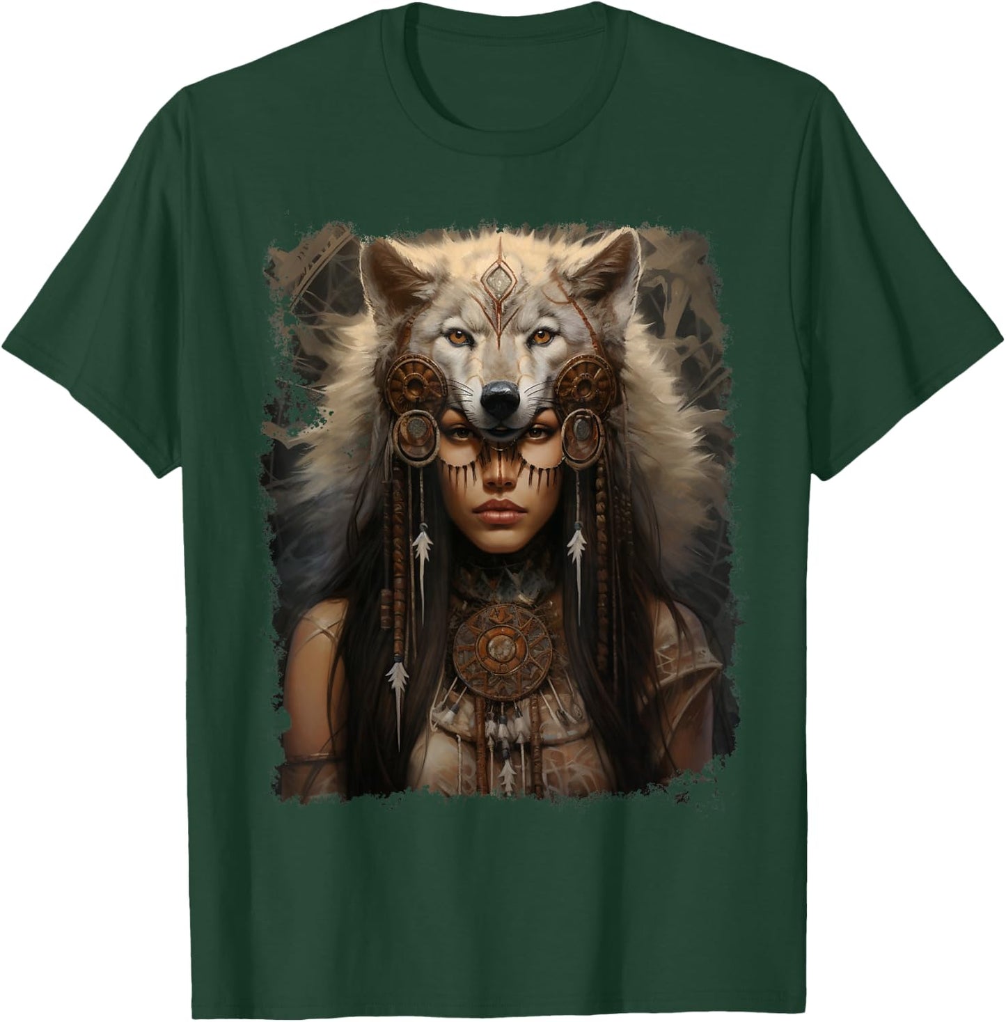 Indian Woman Wolf T-Shirt - T-Shirt | Forest
