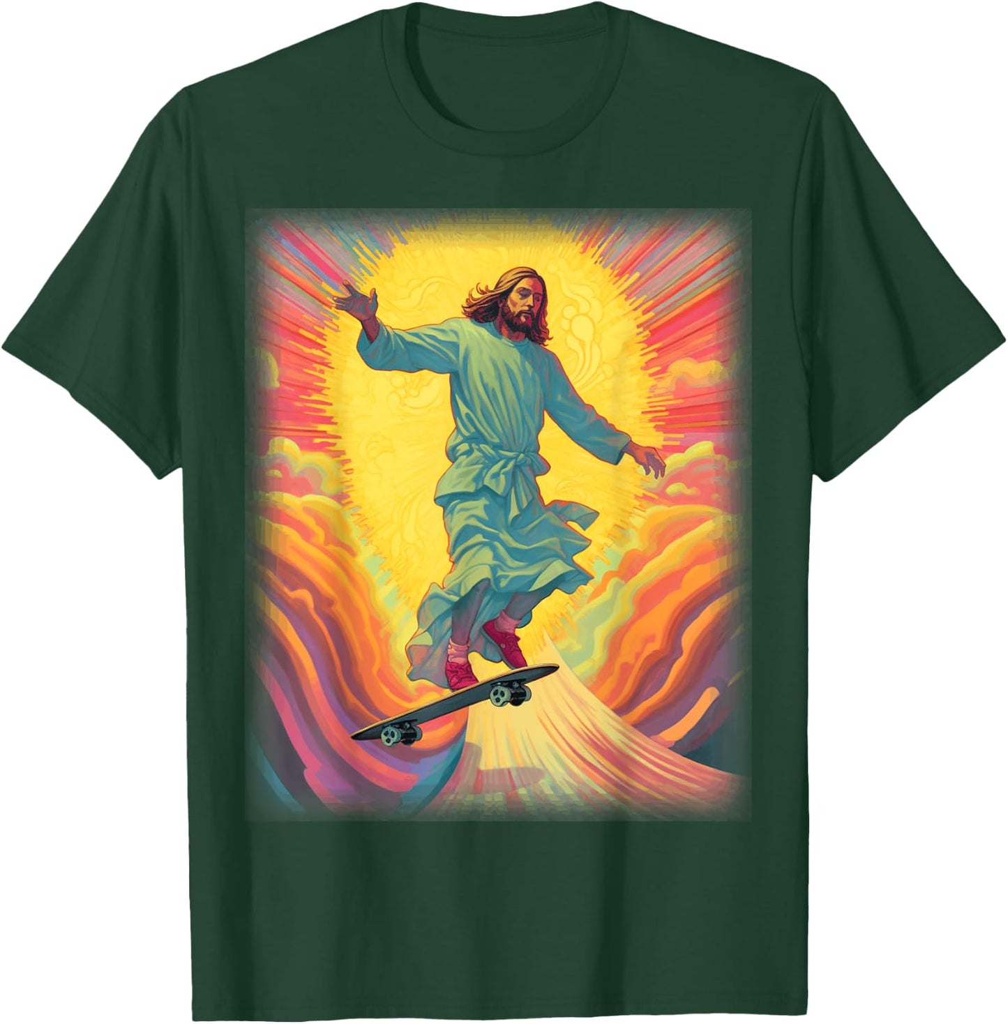 Jesus Skateboarder Heaven Skateboard Christian Skateboarding T-Shirt - T-Shirt | Forest