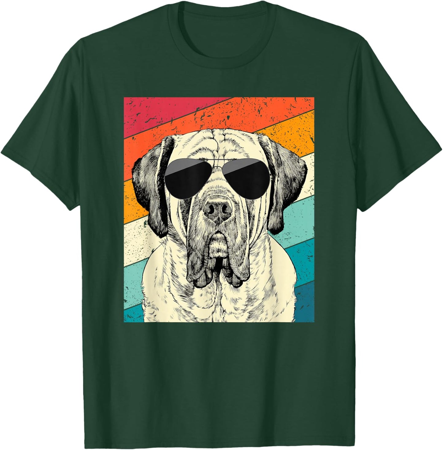 Retro Vintage English Mastiff with Sunglasses Dog Lovers T-Shirt - T-Shirt | Forest