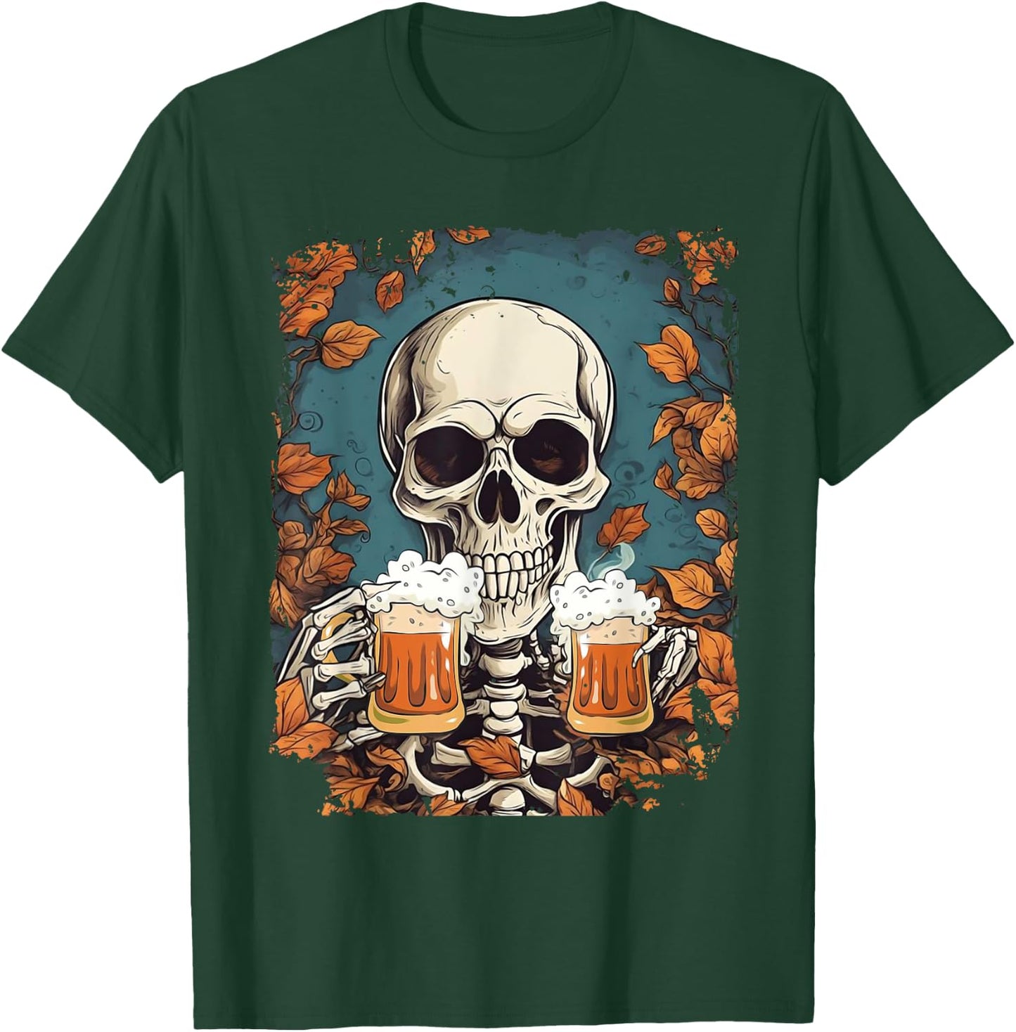 Skeleton Drinking Beer Retro Halloween Costume Beer Drink T-Shirt - T-Shirt | Forest