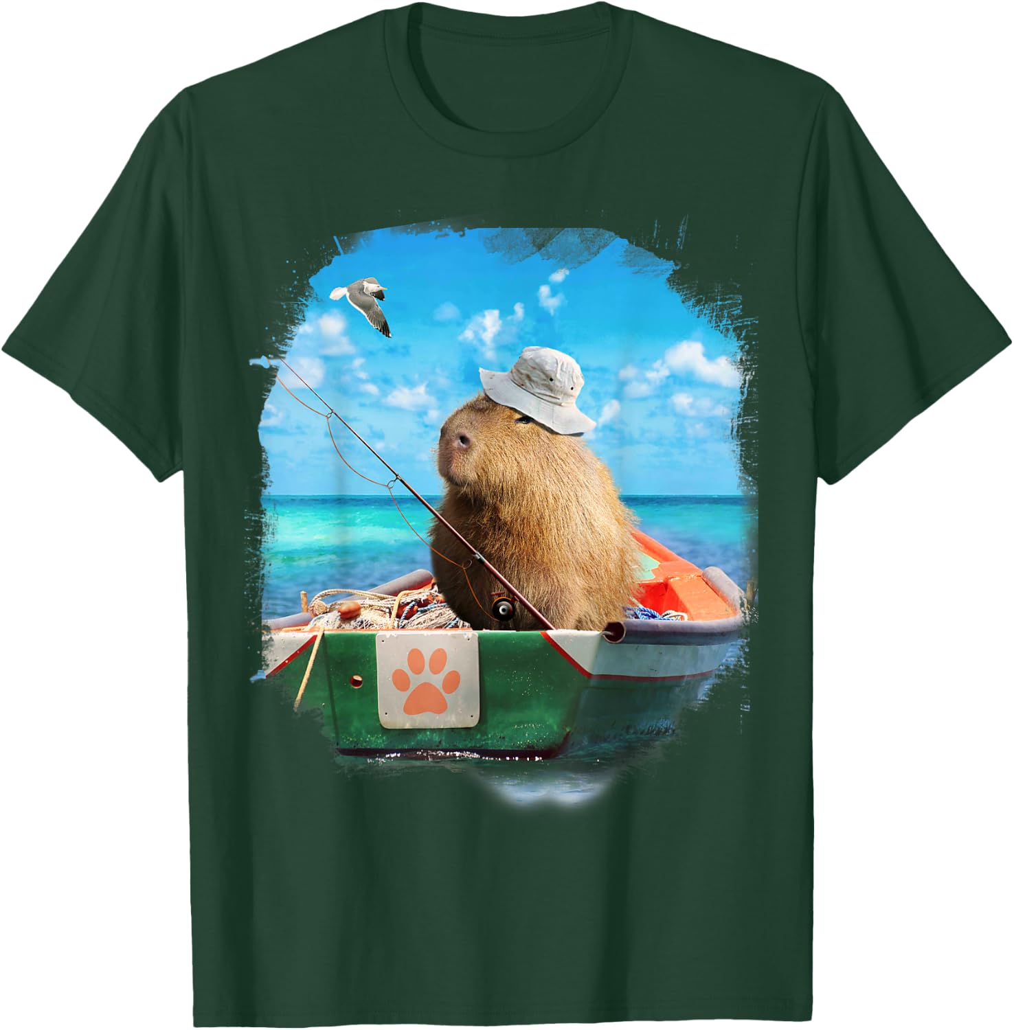 Capybara On Fishing Boat Funny T-Shirt - T-Shirt | Forest