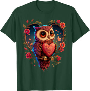 Cute Owl Lover Valentines Day Cute Owl Art Animal Graphic T-Shirt - T-Shirt | Forest