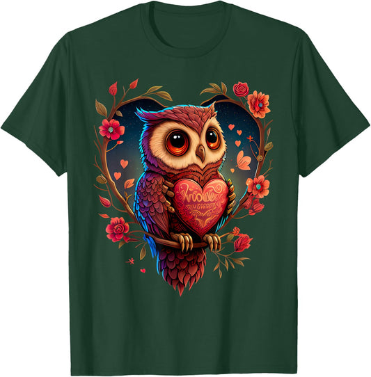 Cute Owl Lover Valentines Day Cute Owl Art Animal Graphic T-Shirt - T-Shirt | Forest