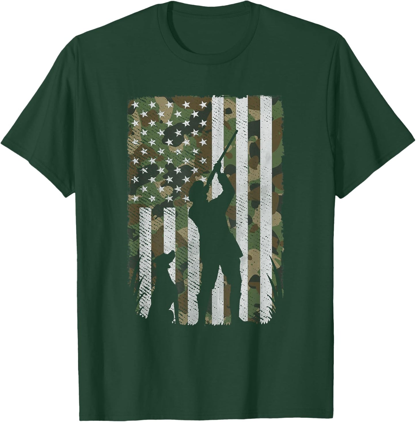 USA American Flag Military patriotic Hunter hunting T-Shirt - T-Shirt | Forest