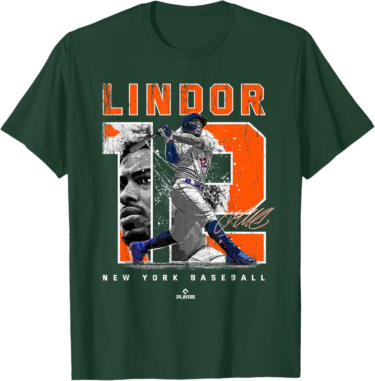 Number and Portrait Francisco Lindor New York MLBPA T-Shirt - T-Shirt | Forest
