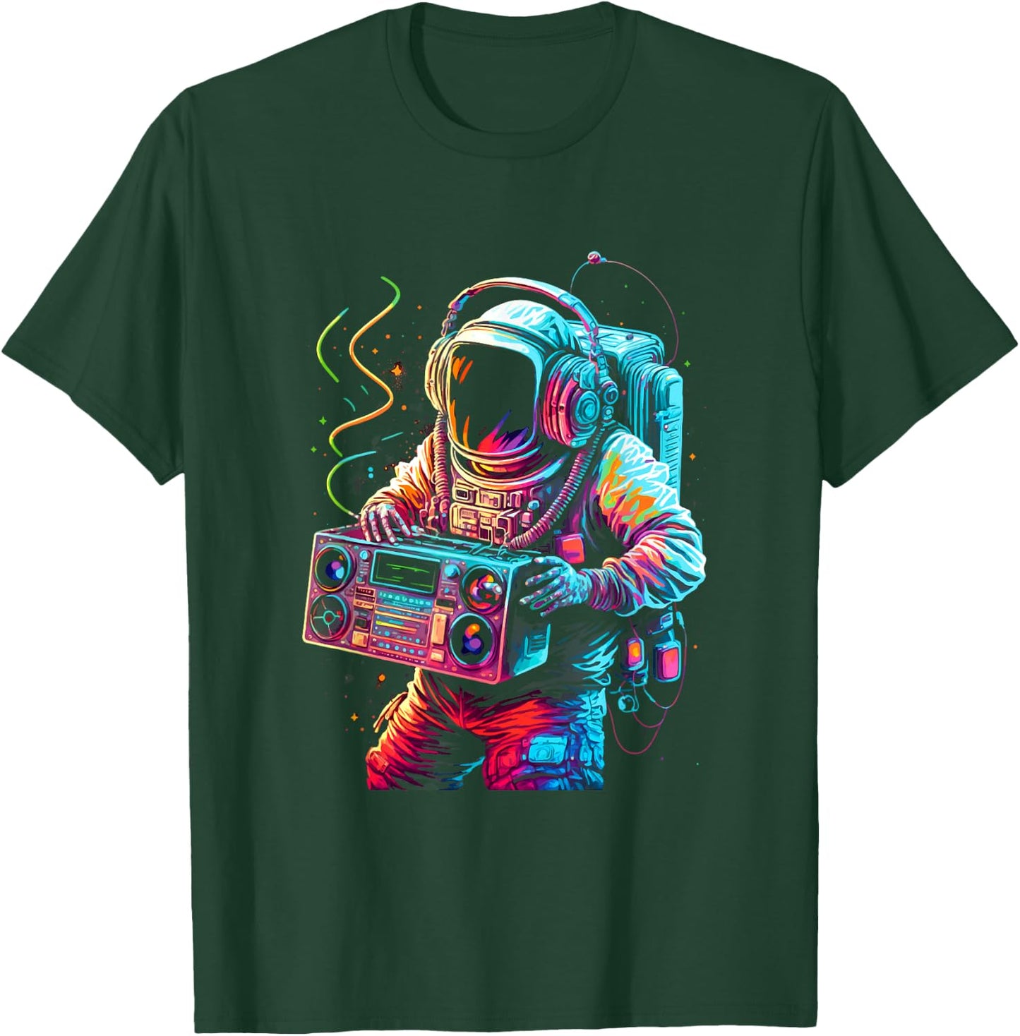 Funky Boombox Astronaut in Space Graphic and Teens T-Shirt - T-Shirt | Forest