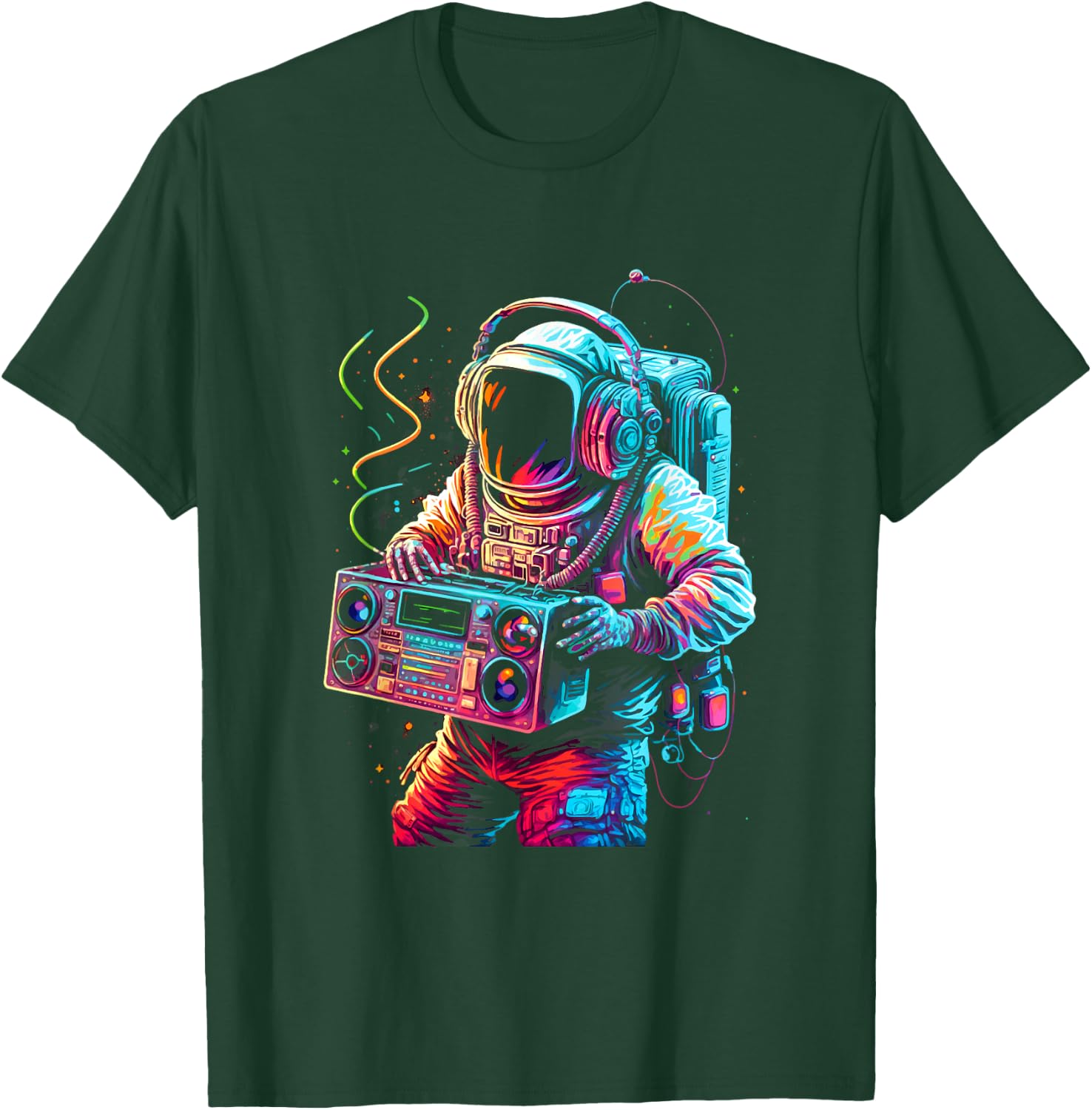 Funky Boombox Astronaut in Space Graphic and Teens T-Shirt - T-Shirt | Forest