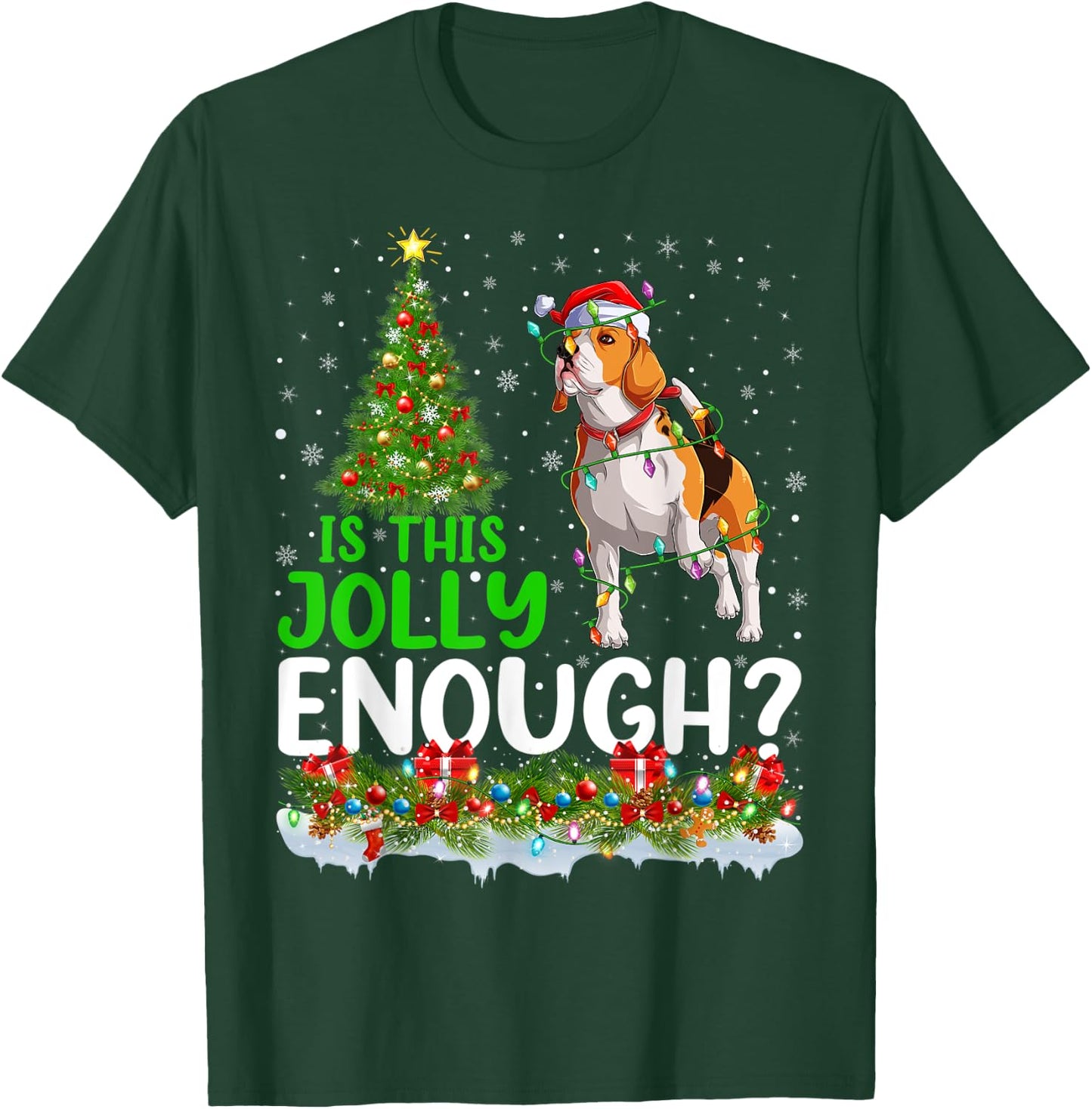 Is This Jolly Enough Santa Beagle Dog Christmas Tree T-Shirt - T-Shirt | Forest
