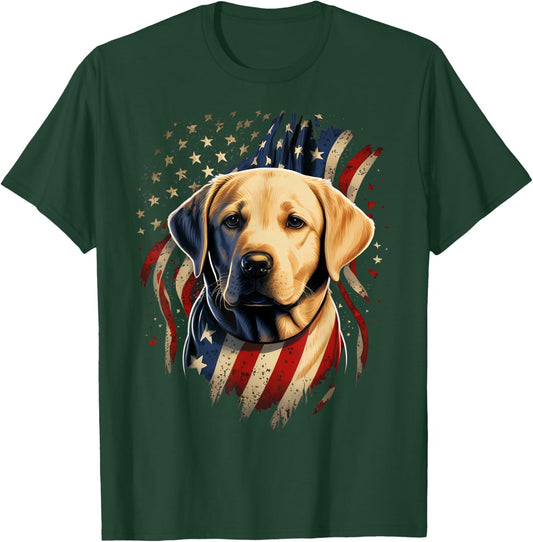 USA 4th of July Yellow Patriotic American Labrador Retriever T-Shirt - T-Shirt | Forest