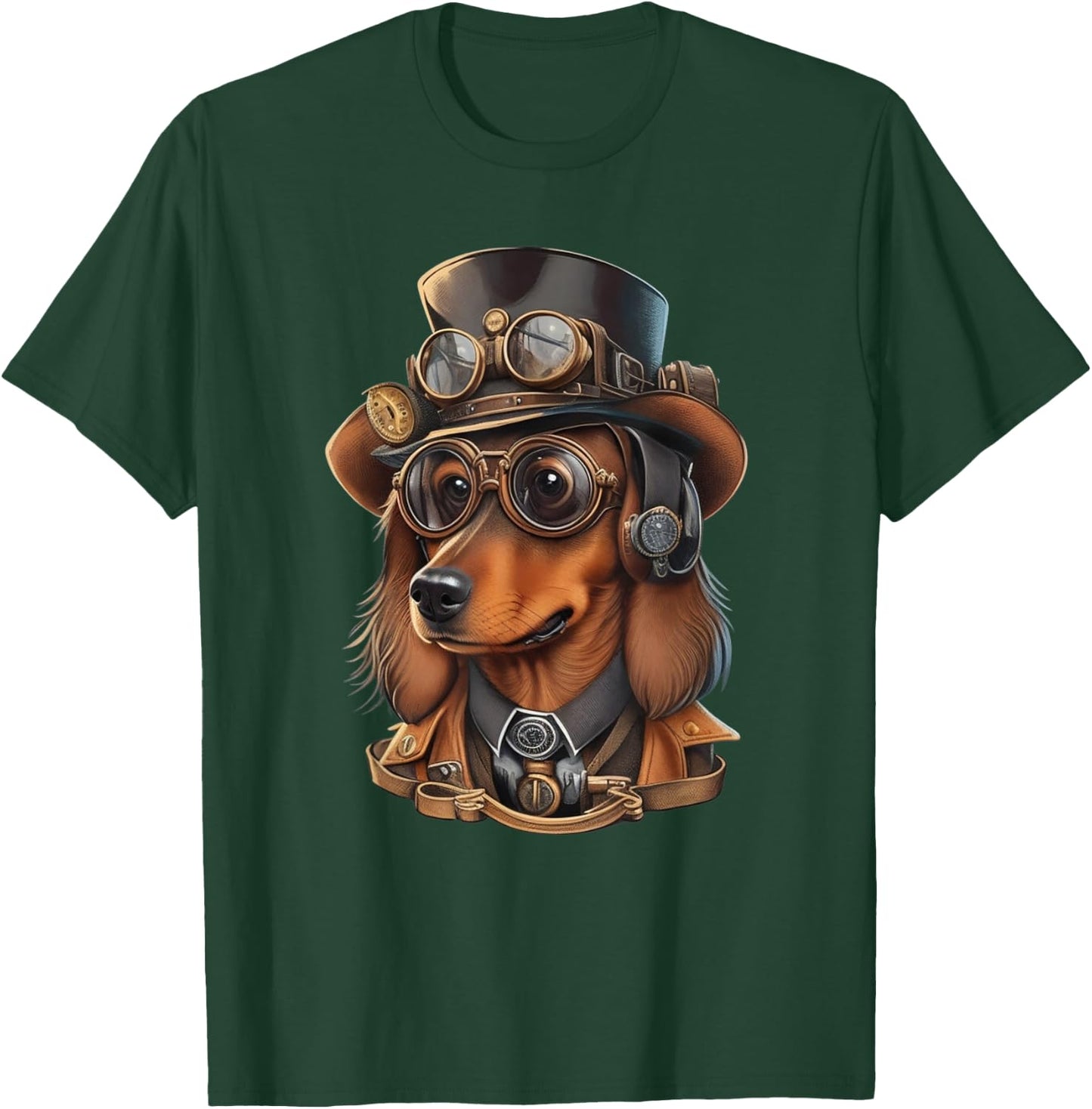 Steampunk Dachshund Dog with Goggles, Watches and Hat Men Women Girls Kids T-Shirt - T-Shirt | Forest