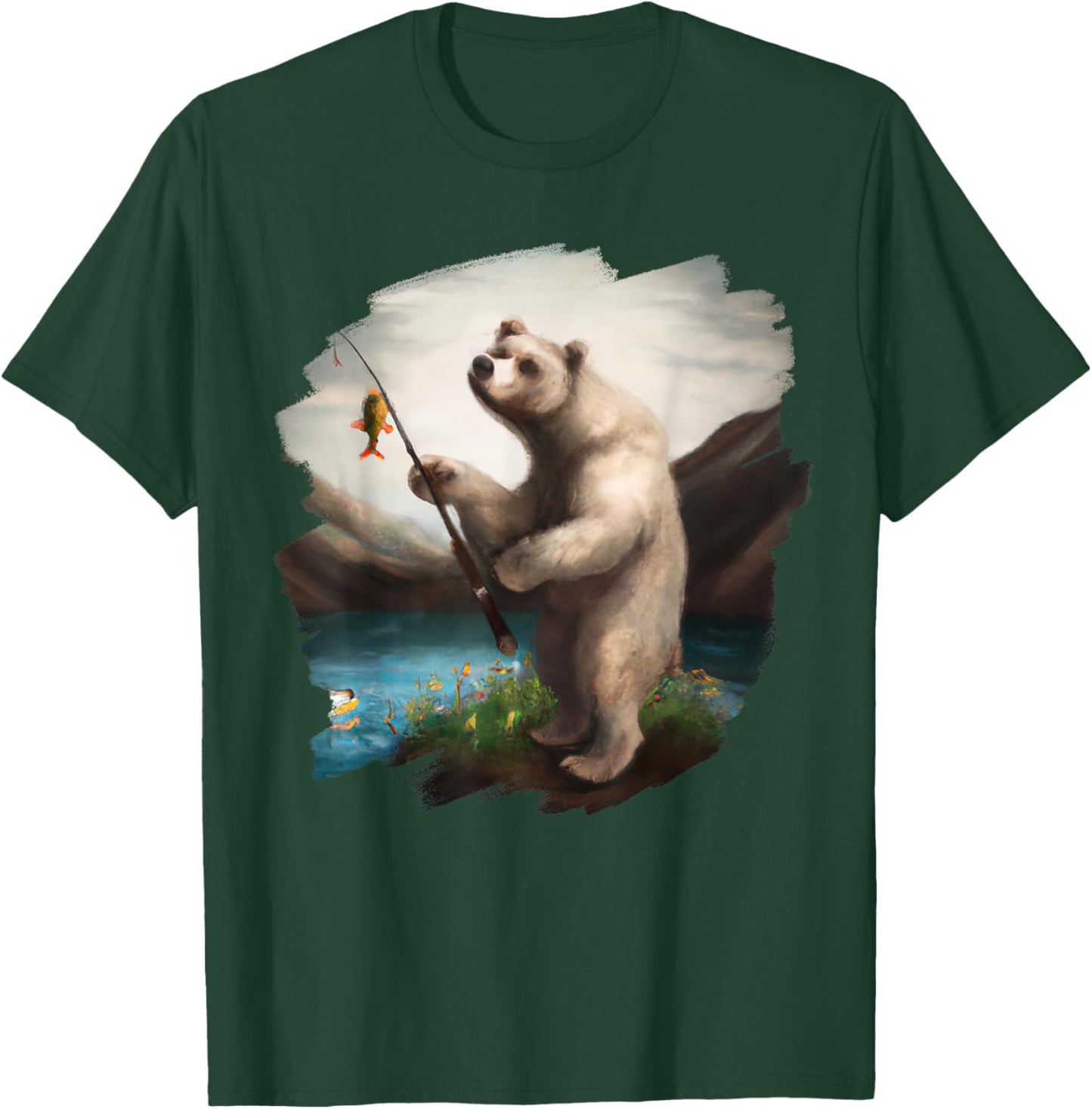 Bear Fishing for Salmon Funny Bear Catching Salmon T-Shirt - T-Shirt | Forest