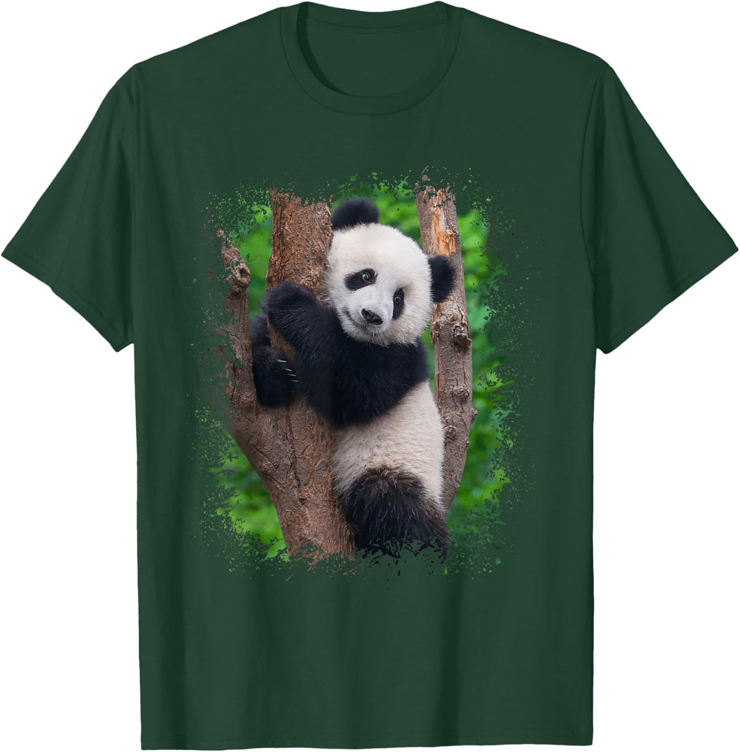 Panda Portrait Splatter Photo Asian Zoo Animal T-Shirt - T-Shirt | Forest