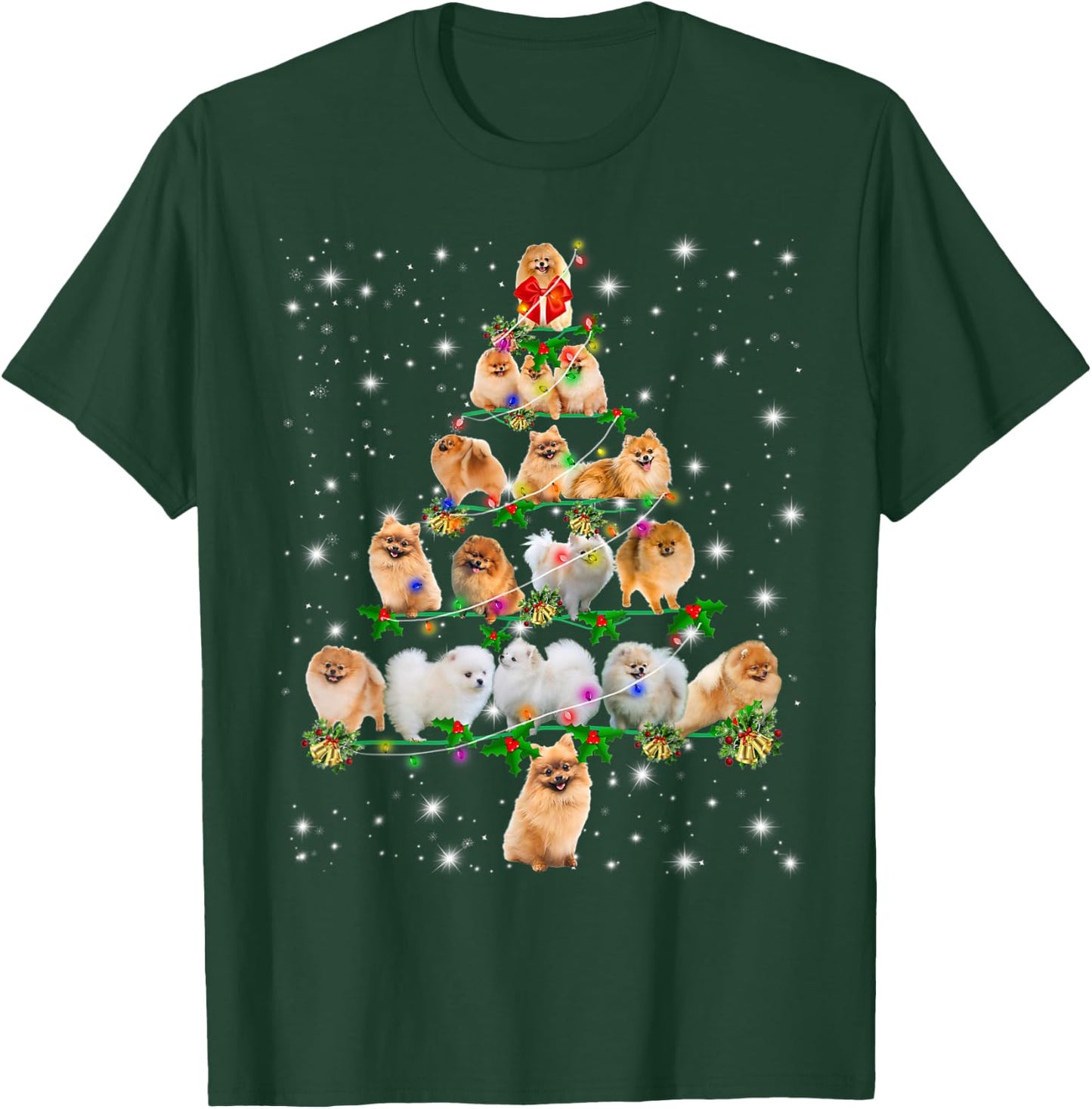 Pomeranian Christmas Tree Lights Funny Lover Dog Pajamas Women Kids T-Shirt - T-Shirt | Forest