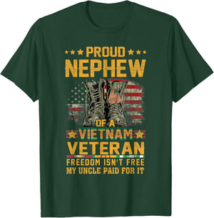 Proud Nephew Of Vietnam Veteran Patriotic Vet Flag USA T-Shirt - T-Shirt | Forest