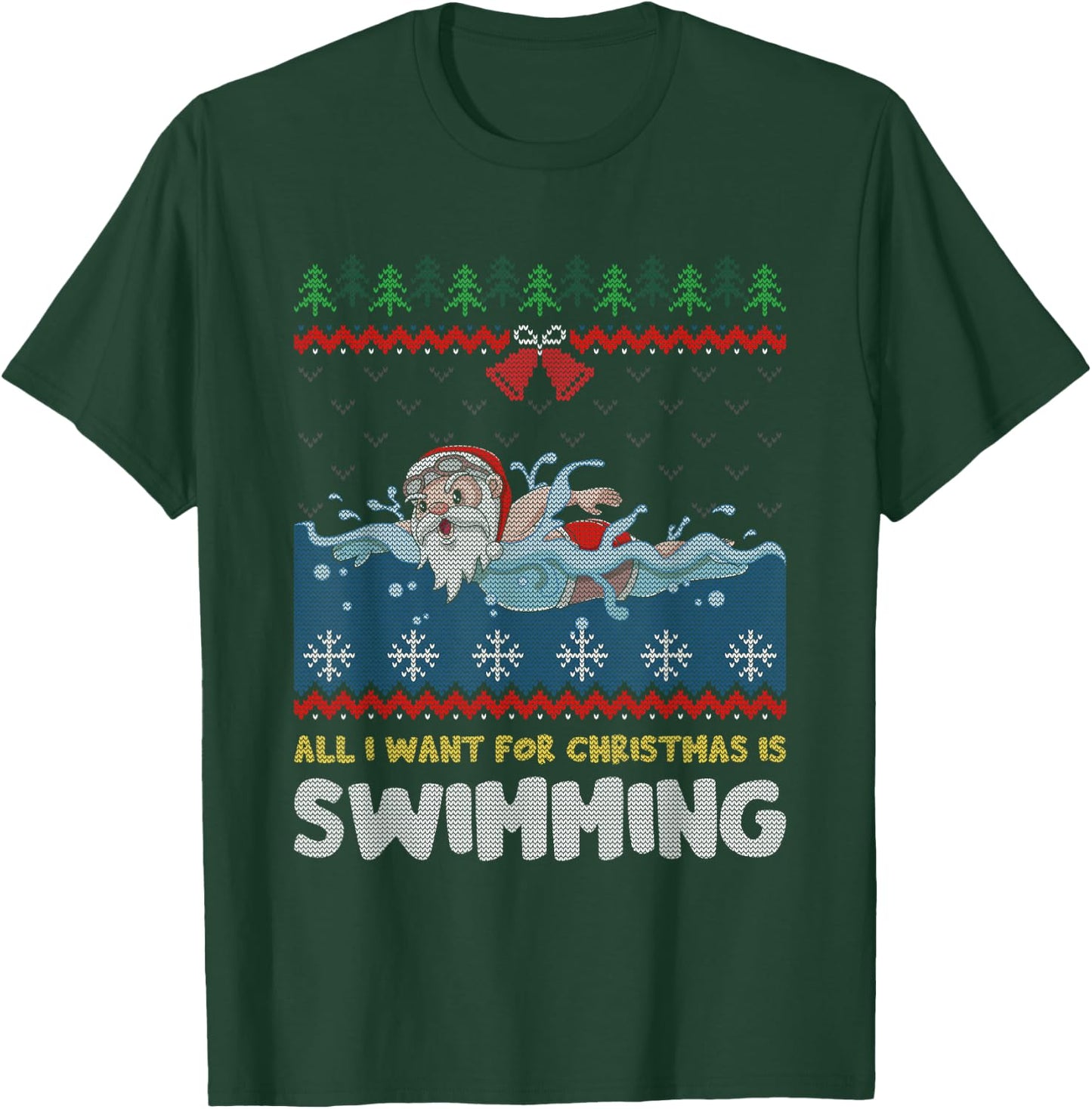 All I Want For Christmas Is Swimming Santa Ugly Sweater T-Shirt - T-Shirt | Forest