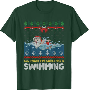 All I Want For Christmas Is Swimming Santa Ugly Sweater T-Shirt - T-Shirt | Forest