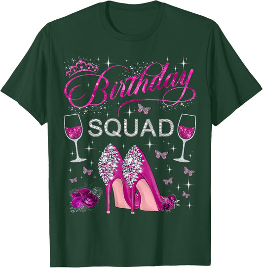 Birthday Squad Butterflies High Heels Diva Squad Women Girls T-Shirt - T-Shirt | Forest