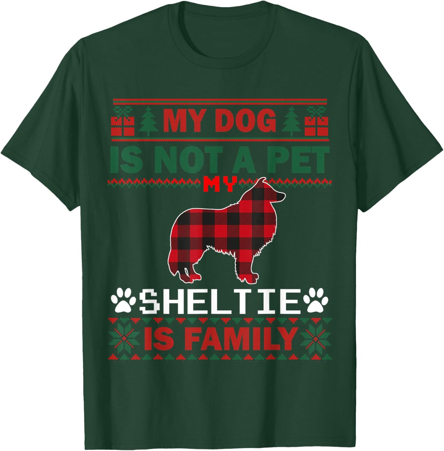 Sheltie Dog Owners Matching Pajama Family Dog Ugly Christmas T-Shirt - T-Shirt | Forest