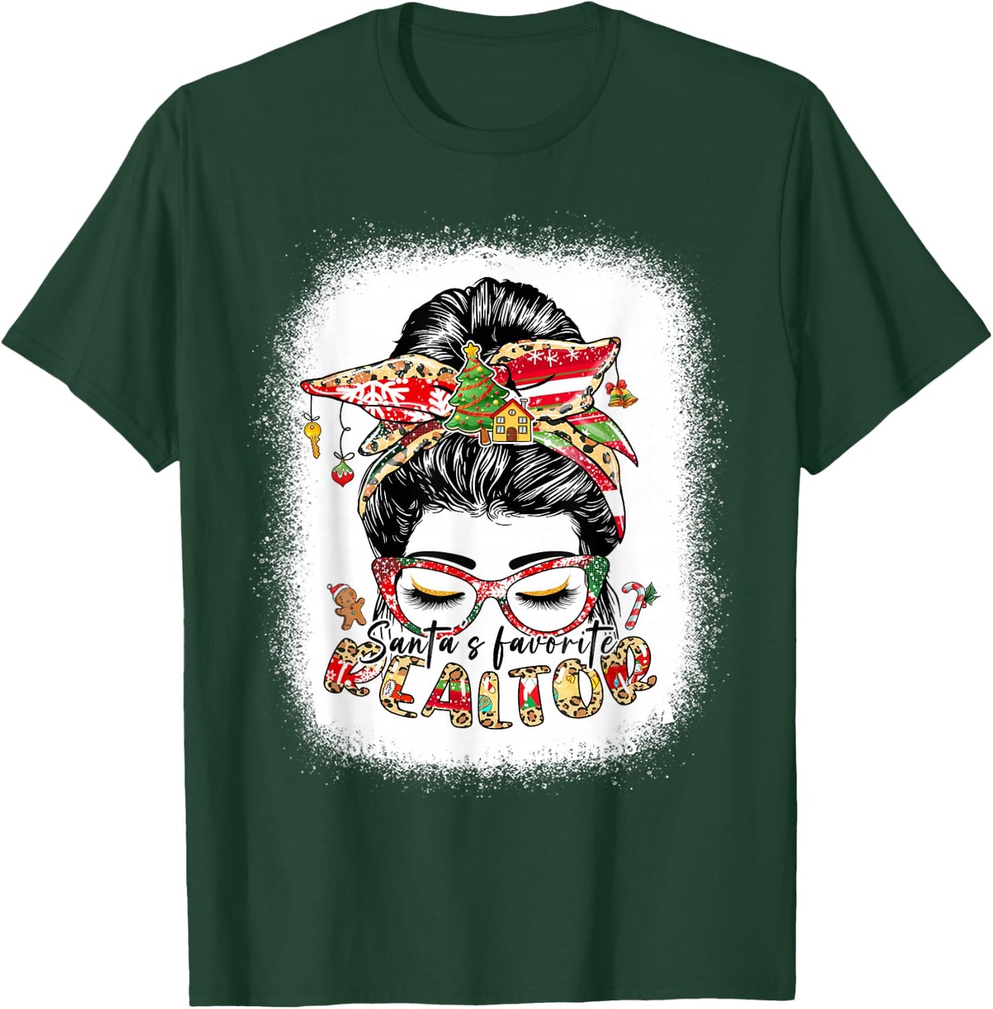 Santa's Favorite Realtor Messy Bun Funny Christmas T-Shirt - T-Shirt | Forest