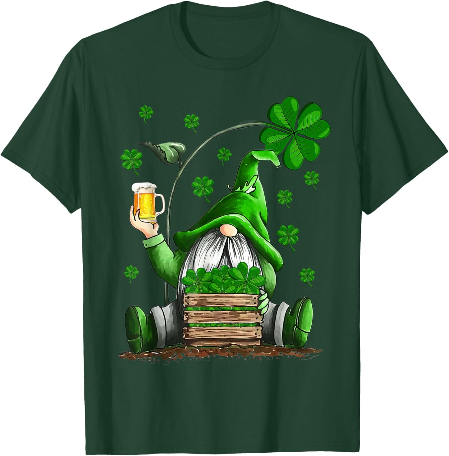 Irish Gnome Drink Beer Lucky Shamrock Gnome St Patricks Day T-Shirt - T-Shirt | Forest