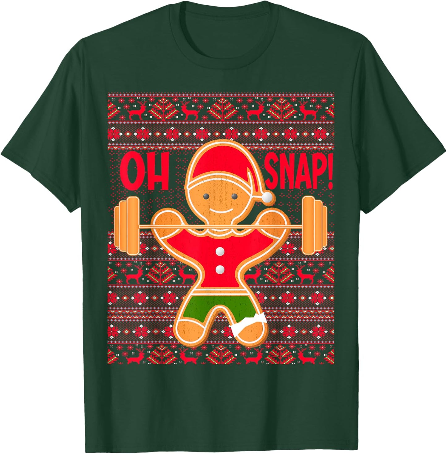 "Oh Snap" Gingerbread Man LIFTMAS Ugly Christmas Gym Funny T-Shirt - T-Shirt | Forest