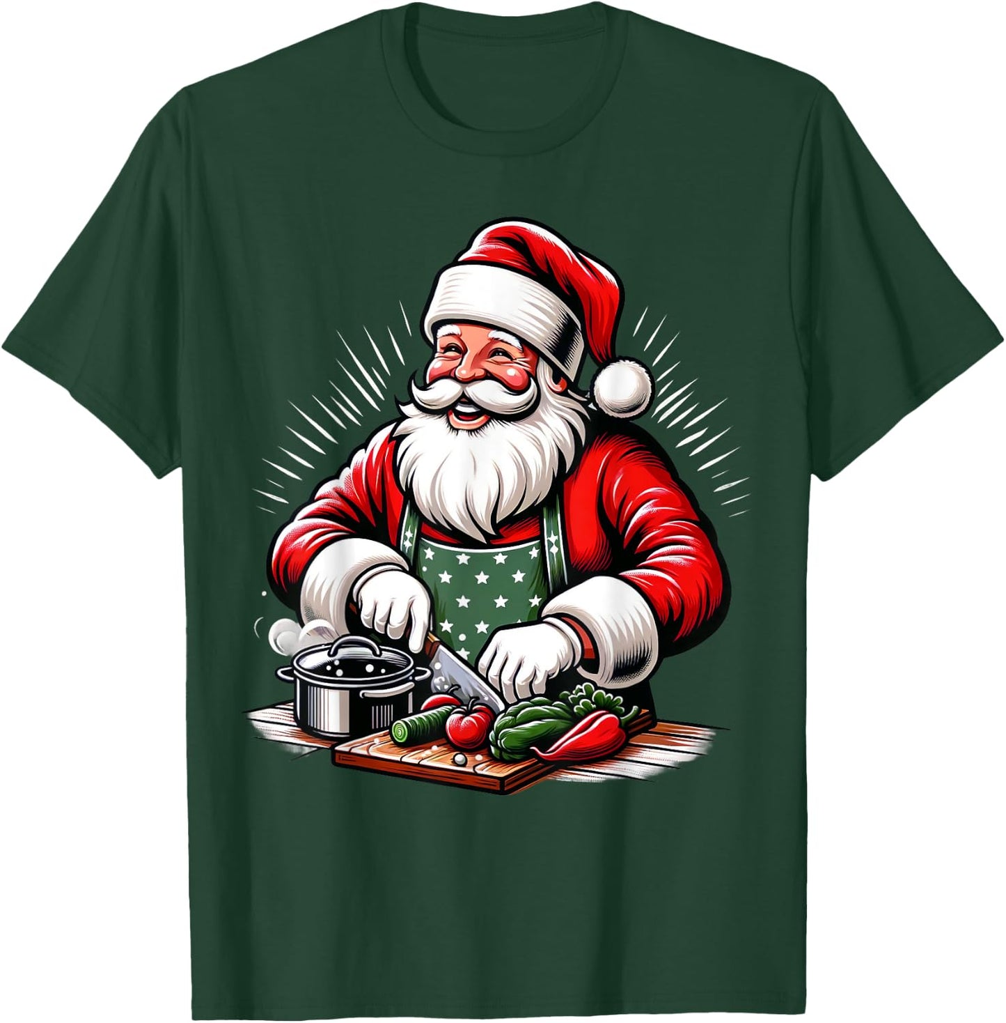 Santa Cooks Food, Chef Xmas Christmas Women Men Kids T-Shirt - T-Shirt | Forest