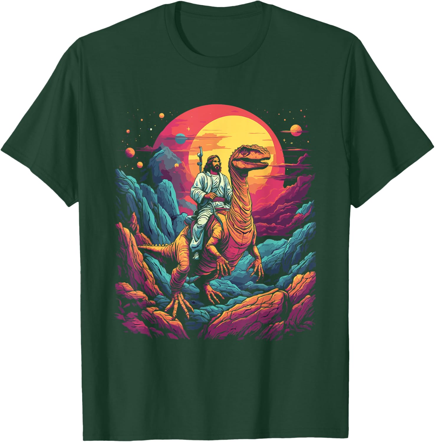 Jesus Riding in Space T-Rex Dinosaur Meme Sci-Fi Believers T-Shirt - T-Shirt | Forest