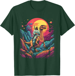 Jesus Riding in Space T-Rex Dinosaur Meme Sci-Fi Believers T-Shirt - T-Shirt | Forest