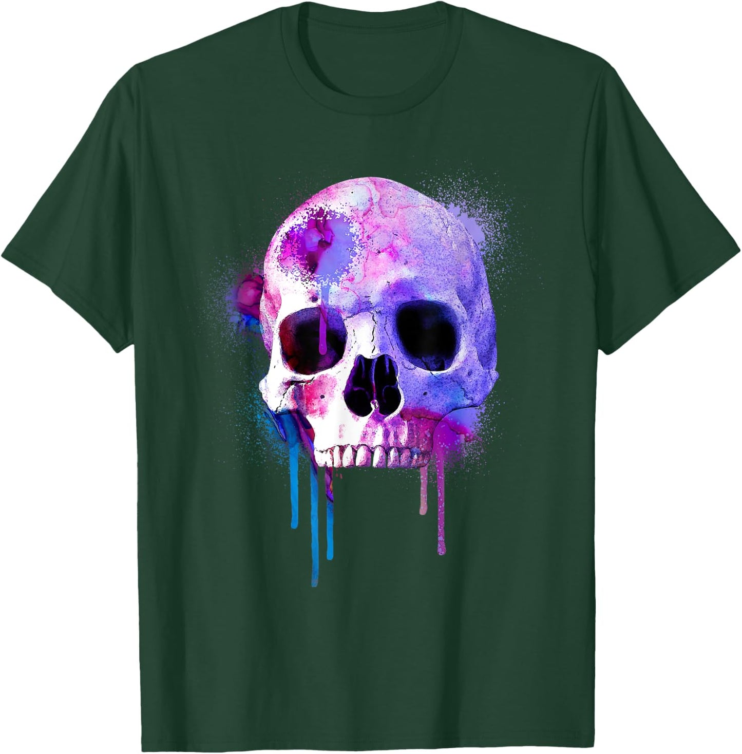Colorful Human Skeleton Skull Watercolor with Paint Drips T-Shirt - T-Shirt | Forest