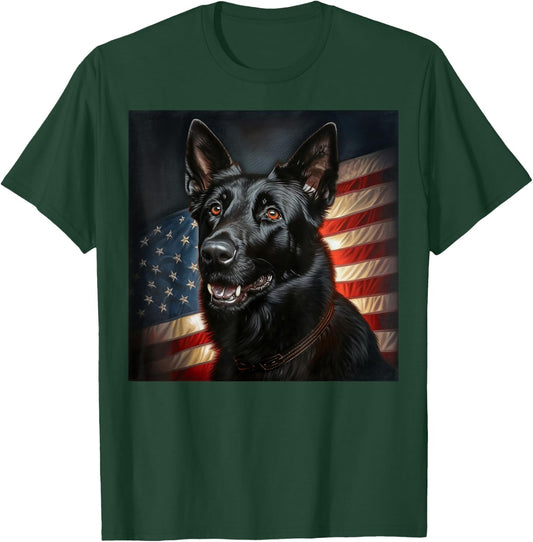 Black German Shepherd Awesome Patriotic USA Flag Portrait T-Shirt - T-Shirt | Forest