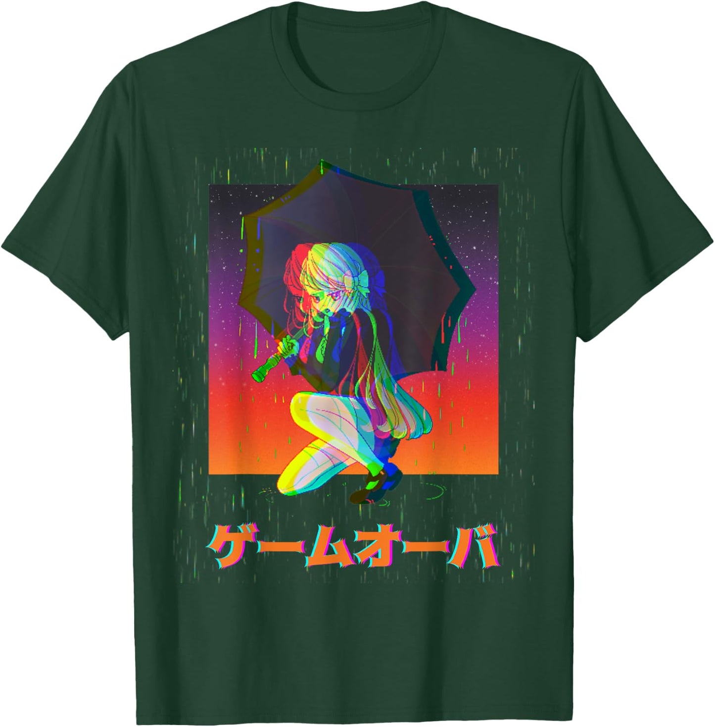 Sad Anime Girl Game Over Glitch Japanese Vaporwave T-Shirt - T-Shirt | Forest