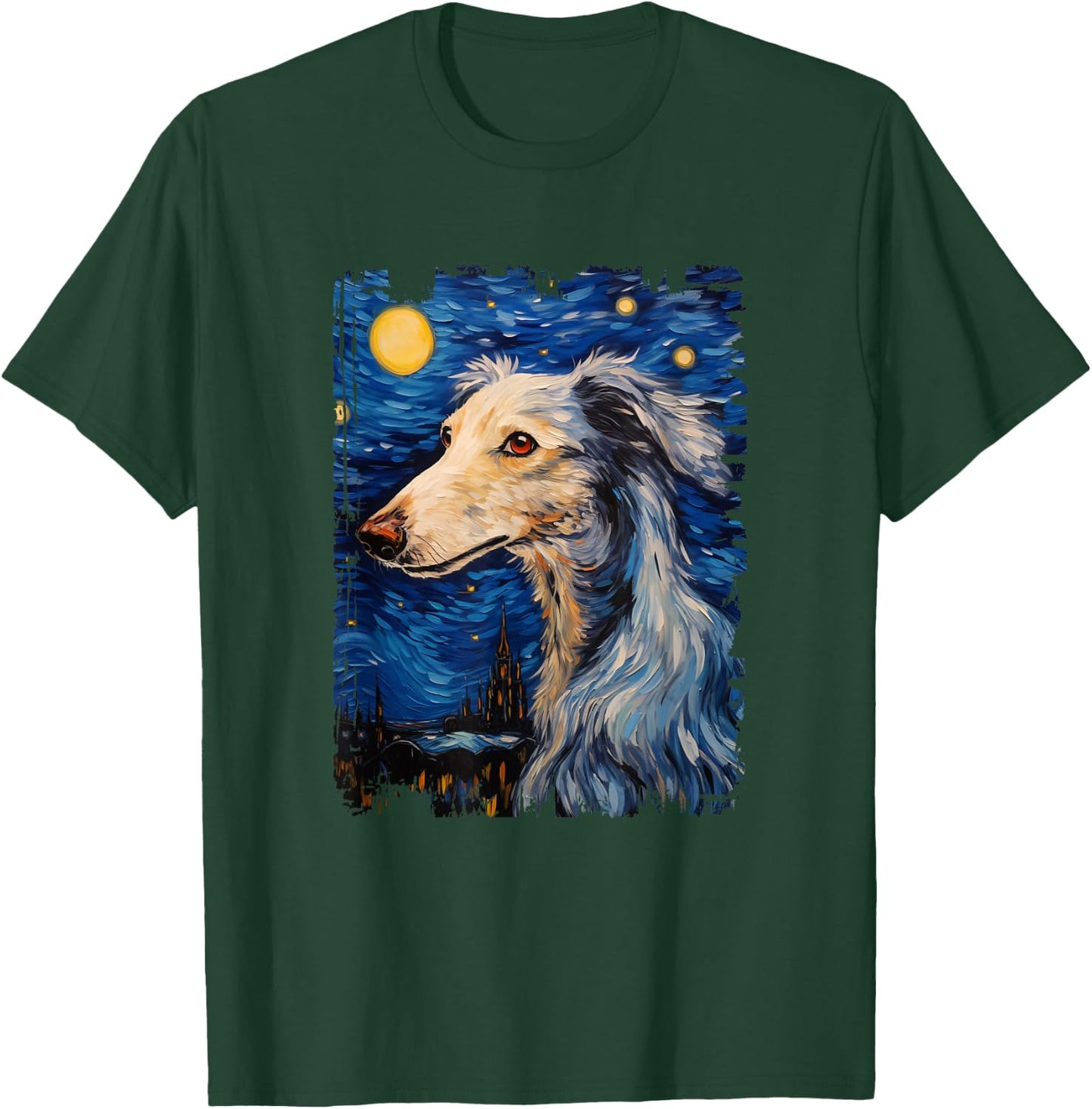 Silken Windhound Dog Starry Night Painting Dog Mom Dad T-Shirt - T-Shirt | Forest