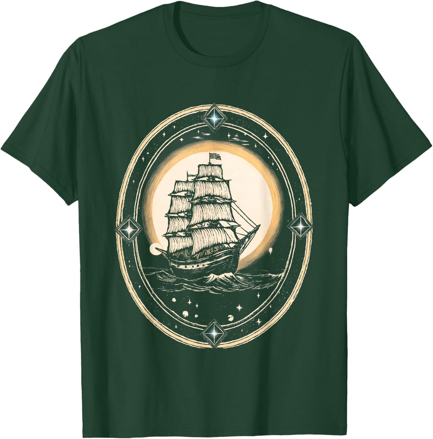 Vintage Nautical Moonlight Clipper Ship T-Shirt - T-Shirt | Forest