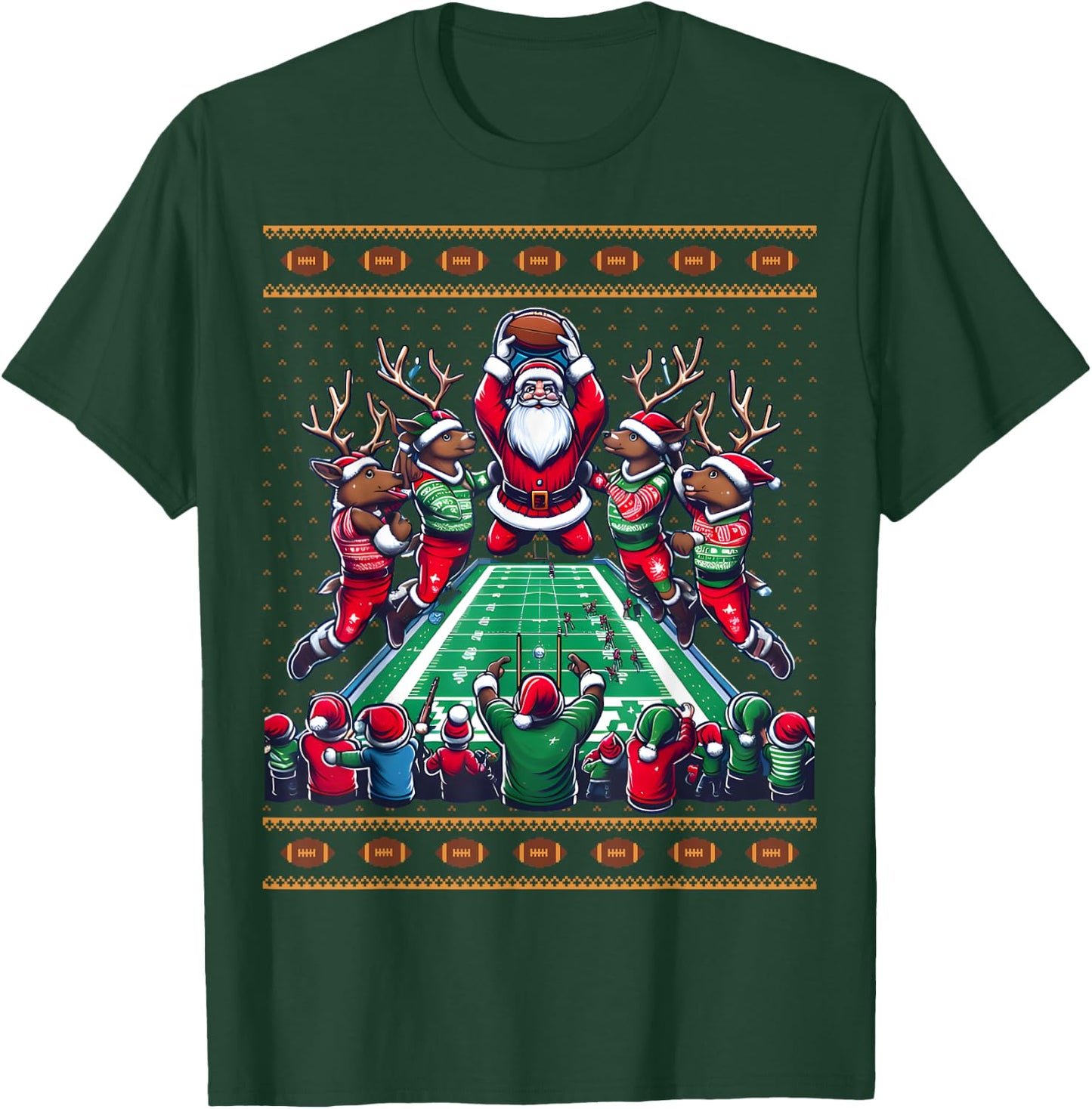 Santa Reindeer Play American Football Christmas Football Fan T-Shirt - T-Shirt | Forest