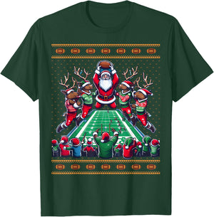 Santa Reindeer Play American Football Christmas Football Fan T-Shirt - T-Shirt | Forest