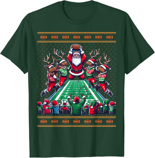 Santa Reindeer Play American Football Christmas Football Fan T-Shirt - T-Shirt | Forest