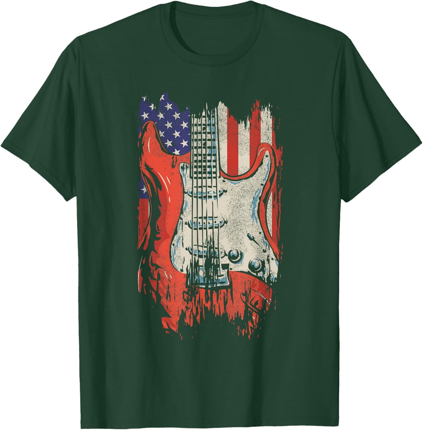 American Flag Guitar 4th of July Guitarist USA Country Music T-Shirt - T-Shirt | Forest